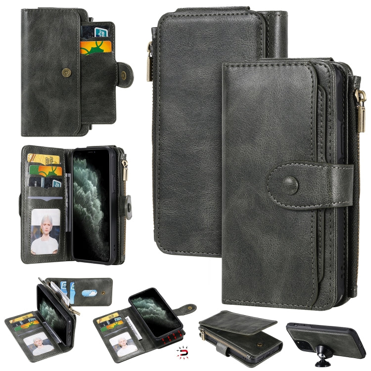 For iPhone 11 Pro Multifunctional Retro Detachable Magnetic Horizontal Flip Leather Case with Card Slots & Holder & Wallet & Photo Frame(Dark Green) - iPhone 11 Pro Max Cases by buy2fix | Online Shopping UK | buy2fix