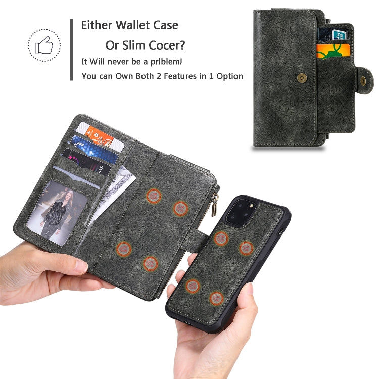 For iPhone 11 Pro Multifunctional Retro Detachable Magnetic Horizontal Flip Leather Case with Card Slots & Holder & Wallet & Photo Frame(Dark Green) - iPhone 11 Pro Max Cases by buy2fix | Online Shopping UK | buy2fix