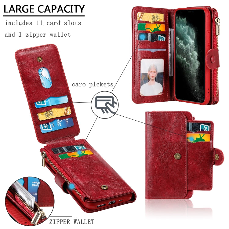 For iPhone 11 Pro Multifunctional Retro Detachable Magnetic Horizontal Flip Leather Case with Card Slots & Holder & Wallet & Photo Frame(Red) - iPhone 11 Pro Max Cases by buy2fix | Online Shopping UK | buy2fix
