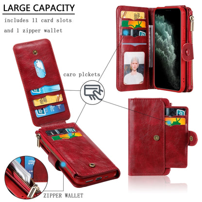 For iPhone 11 Pro Multifunctional Retro Detachable Magnetic Horizontal Flip Leather Case with Card Slots & Holder & Wallet & Photo Frame(Red) - iPhone 11 Pro Max Cases by buy2fix | Online Shopping UK | buy2fix