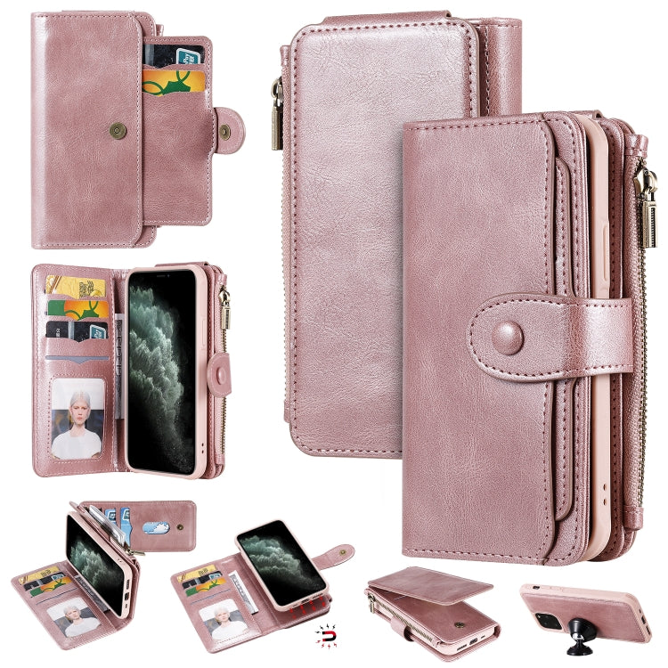 For iPhone 11 Pro Multifunctional Retro Detachable Magnetic Horizontal Flip Leather Case with Card Slots & Holder & Wallet & Photo Frame(Rose Gold) - iPhone 11 Pro Max Cases by buy2fix | Online Shopping UK | buy2fix