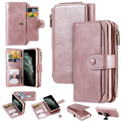 For iPhone 11 Pro Multifunctional Retro Detachable Magnetic Horizontal Flip Leather Case with Card Slots & Holder & Wallet & Photo Frame(Rose Gold) - iPhone 11 Pro Max Cases by buy2fix | Online Shopping UK | buy2fix