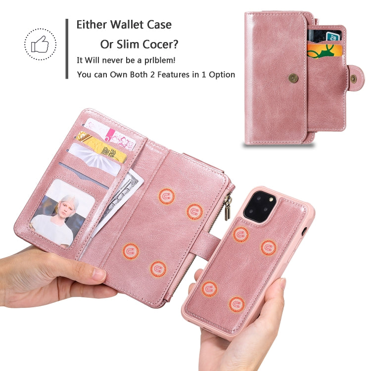 For iPhone 11 Pro Multifunctional Retro Detachable Magnetic Horizontal Flip Leather Case with Card Slots & Holder & Wallet & Photo Frame(Rose Gold) - iPhone 11 Pro Max Cases by buy2fix | Online Shopping UK | buy2fix