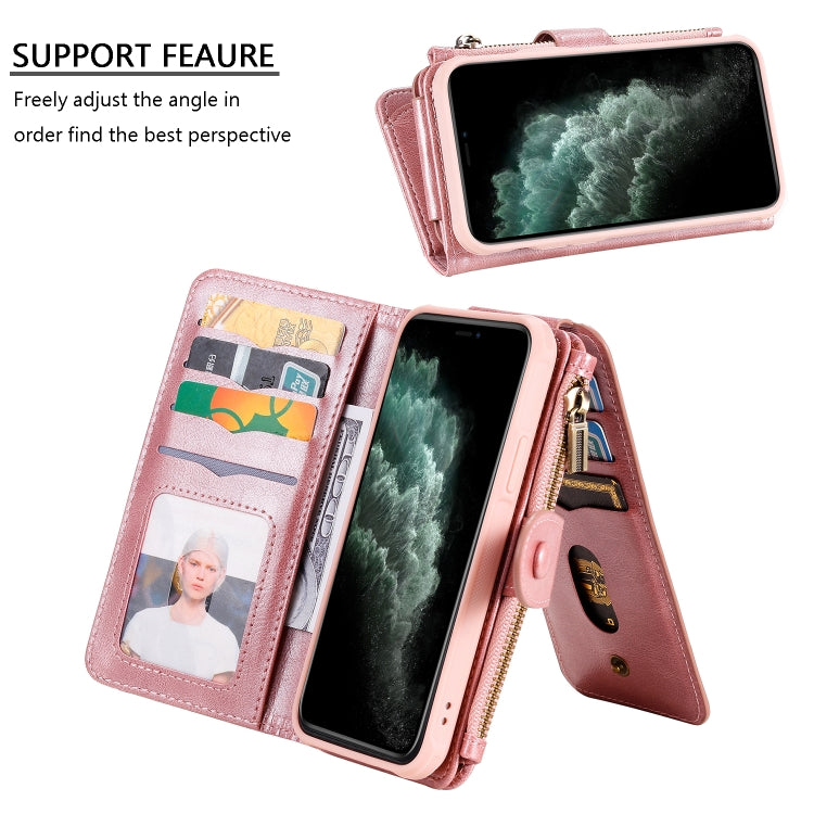 For iPhone 11 Pro Multifunctional Retro Detachable Magnetic Horizontal Flip Leather Case with Card Slots & Holder & Wallet & Photo Frame(Rose Gold) - iPhone 11 Pro Max Cases by buy2fix | Online Shopping UK | buy2fix