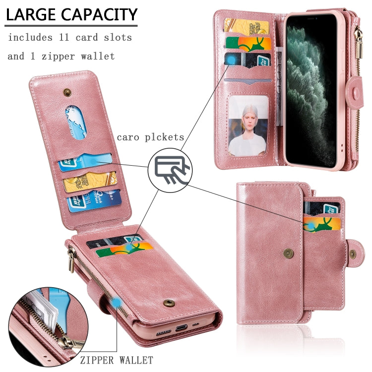 For iPhone 11 Pro Multifunctional Retro Detachable Magnetic Horizontal Flip Leather Case with Card Slots & Holder & Wallet & Photo Frame(Rose Gold) - iPhone 11 Pro Max Cases by buy2fix | Online Shopping UK | buy2fix