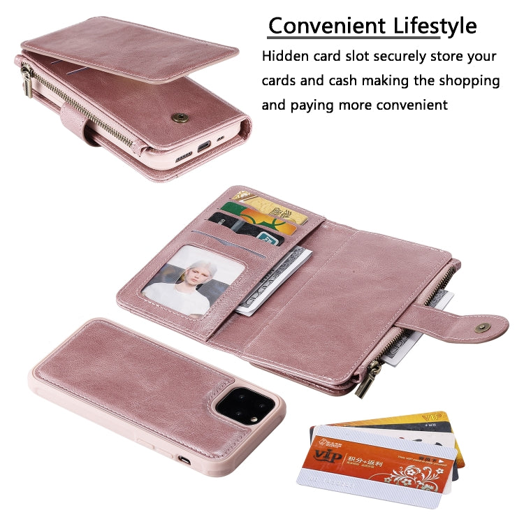 For iPhone 11 Pro Multifunctional Retro Detachable Magnetic Horizontal Flip Leather Case with Card Slots & Holder & Wallet & Photo Frame(Rose Gold) - iPhone 11 Pro Max Cases by buy2fix | Online Shopping UK | buy2fix