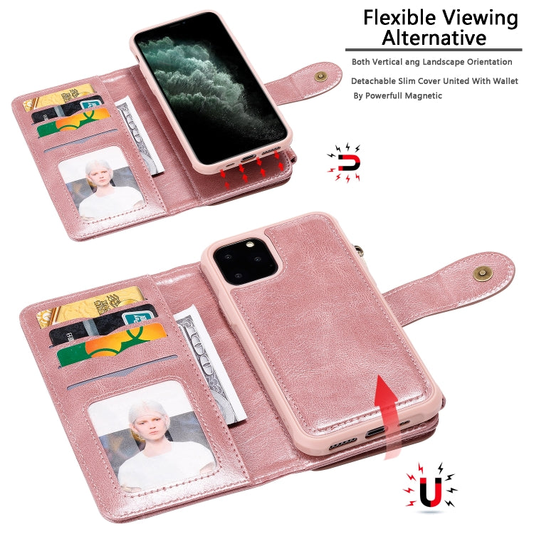 For iPhone 11 Pro Multifunctional Retro Detachable Magnetic Horizontal Flip Leather Case with Card Slots & Holder & Wallet & Photo Frame(Rose Gold) - iPhone 11 Pro Max Cases by buy2fix | Online Shopping UK | buy2fix