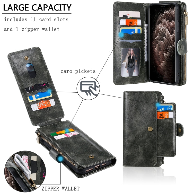 For iPhone 11 Pro Max Multifunctional Retro Detachable Magnetic Horizontal Flip Leather Case with Card Slots & Holder & Wallet & Photo Frame(Dark Green) - iPhone 11 Pro Max Cases by buy2fix | Online Shopping UK | buy2fix
