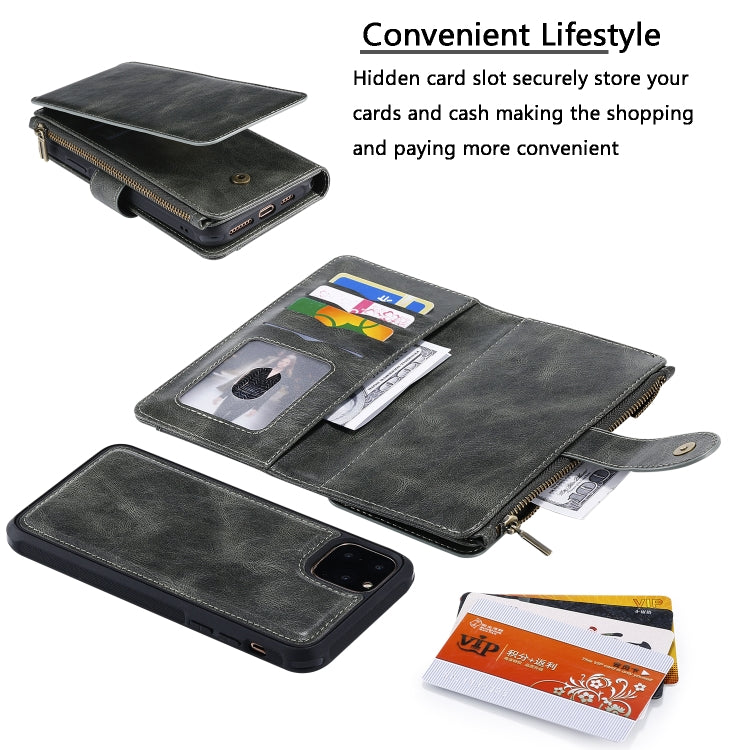 For iPhone 11 Pro Max Multifunctional Retro Detachable Magnetic Horizontal Flip Leather Case with Card Slots & Holder & Wallet & Photo Frame(Dark Green) - iPhone 11 Pro Max Cases by buy2fix | Online Shopping UK | buy2fix