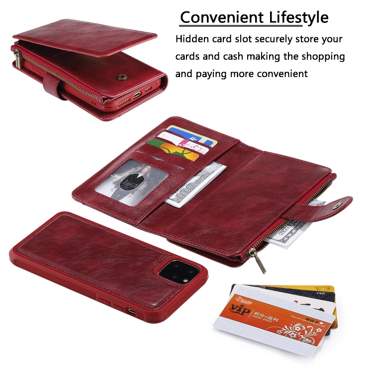 For iPhone 11 Pro Max Multifunctional Retro Detachable Magnetic Horizontal Flip Leather Case with Card Slots & Holder & Wallet & Photo Frame(Red) - iPhone 11 Pro Max Cases by buy2fix | Online Shopping UK | buy2fix