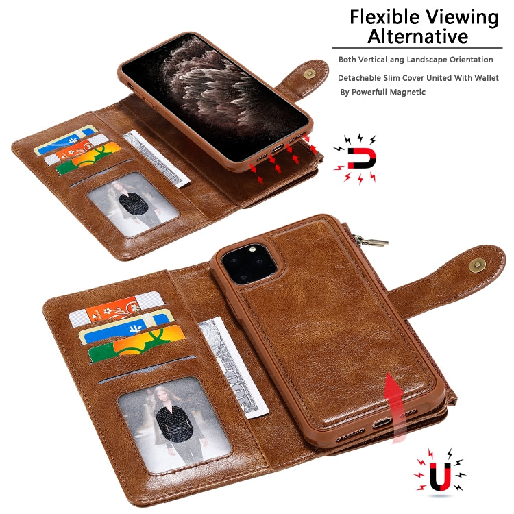 For iPhone 11 Pro Max Multifunctional Retro Detachable Magnetic Horizontal Flip Leather Case with Card Slots & Holder & Wallet & Photo Frame(Brown) - iPhone 11 Pro Max Cases by buy2fix | Online Shopping UK | buy2fix