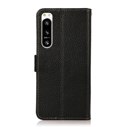 For Sony Xperia 5 IV KHAZNEH Side-Magnetic Litchi Genuine Leather RFID Case(Black) - Sony Cases by buy2fix | Online Shopping UK | buy2fix