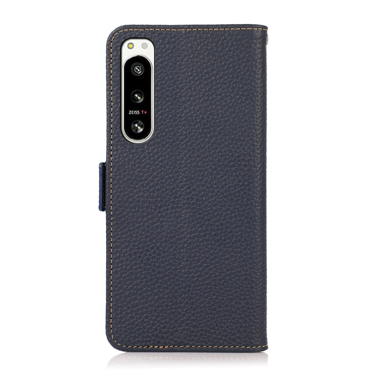 For Sony Xperia 5 IV KHAZNEH Side-Magnetic Litchi Genuine Leather RFID Case(Blue) - Sony Cases by buy2fix | Online Shopping UK | buy2fix