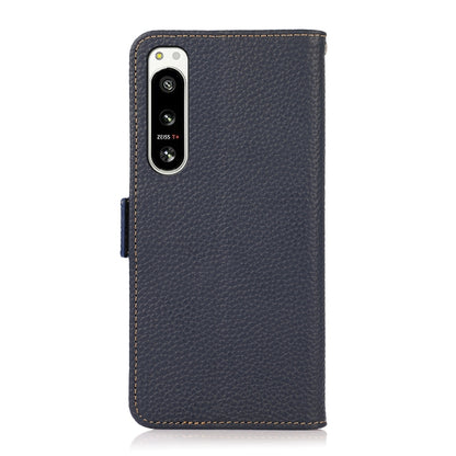 For Sony Xperia 5 IV KHAZNEH Side-Magnetic Litchi Genuine Leather RFID Case(Blue) - Sony Cases by buy2fix | Online Shopping UK | buy2fix