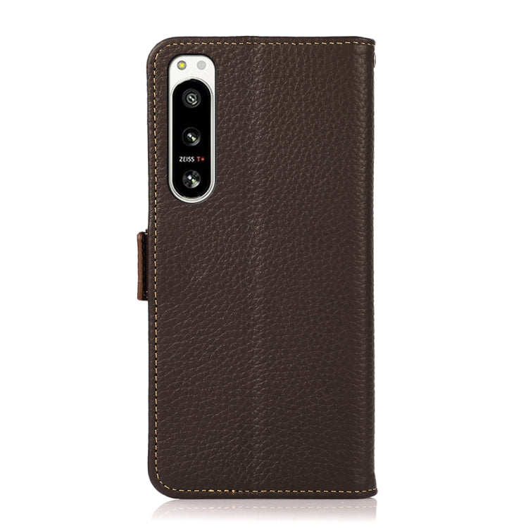 For Sony Xperia 5 IV KHAZNEH Side-Magnetic Litchi Genuine Leather RFID Case(Brown) - Sony Cases by buy2fix | Online Shopping UK | buy2fix