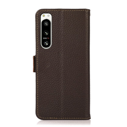For Sony Xperia 5 IV KHAZNEH Side-Magnetic Litchi Genuine Leather RFID Case(Brown) - Sony Cases by buy2fix | Online Shopping UK | buy2fix