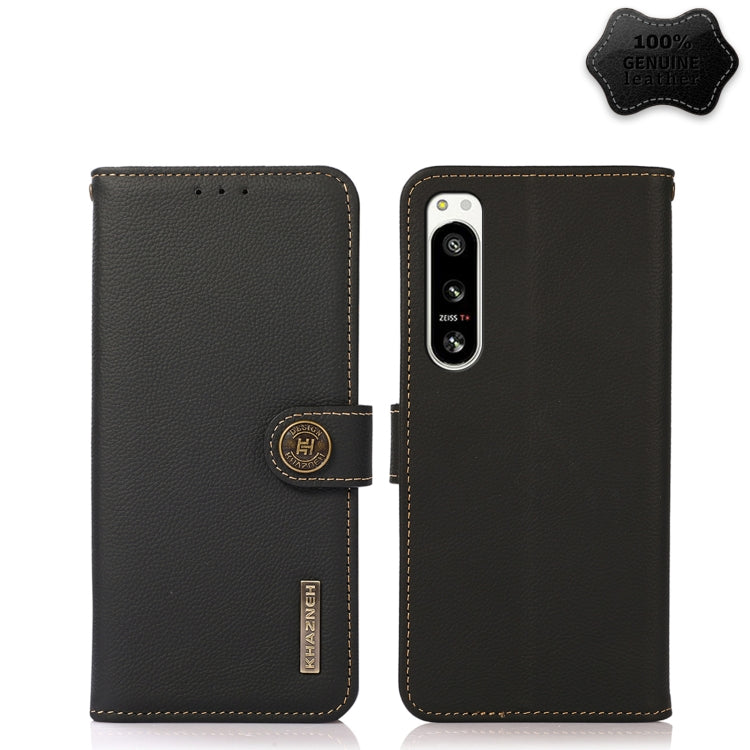 For Sony Xperia 5 IV KHAZNEH Custer Genuine Leather RFID Phone Case(Black) - Sony Cases by buy2fix | Online Shopping UK | buy2fix