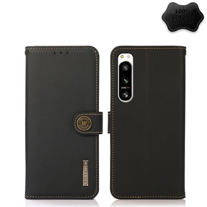 For Sony Xperia 5 IV KHAZNEH Custer Genuine Leather RFID Phone Case(Black) - Sony Cases by buy2fix | Online Shopping UK | buy2fix