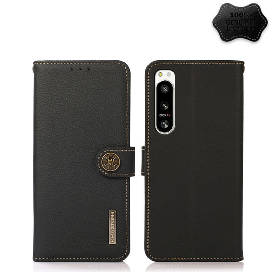 For Sony Xperia 5 IV KHAZNEH Custer Genuine Leather RFID Phone Case(Black) - Sony Cases by buy2fix | Online Shopping UK | buy2fix
