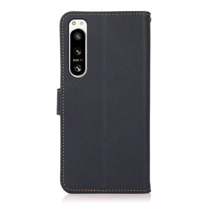 For Sony Xperia 5 IV KHAZNEH Custer Genuine Leather RFID Phone Case(Blue) - Sony Cases by buy2fix | Online Shopping UK | buy2fix