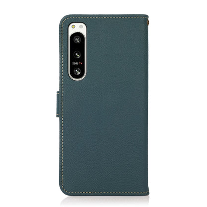 For Sony Xperia 5 IV KHAZNEH Custer Genuine Leather RFID Phone Case(Green) - Sony Cases by buy2fix | Online Shopping UK | buy2fix