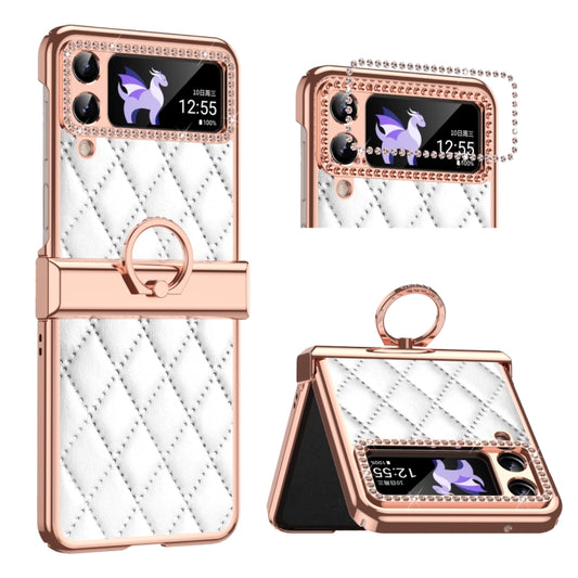 For Samsung Galaxy Z Flip4 Grid Leather Pattern Electroplating Frame Folding Phone Case(White) - Galaxy Z Flip4 5G Cases by buy2fix | Online Shopping UK | buy2fix