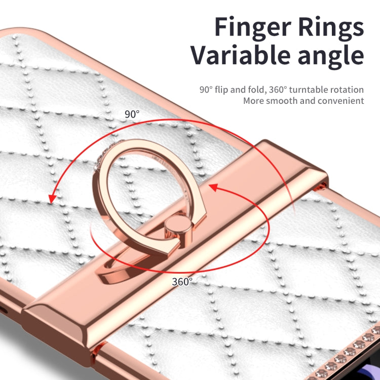 For Samsung Galaxy Z Flip4 Grid Leather Pattern Electroplating Frame Folding Phone Case(White) - Galaxy Z Flip4 5G Cases by buy2fix | Online Shopping UK | buy2fix