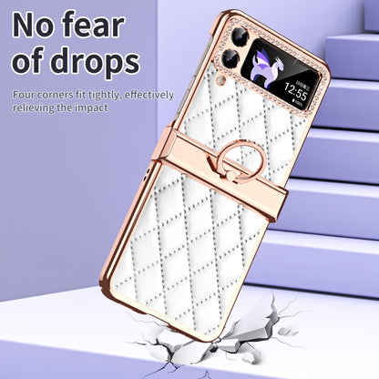 For Samsung Galaxy Z Flip4 Grid Leather Pattern Electroplating Frame Folding Phone Case(White) - Galaxy Z Flip4 5G Cases by buy2fix | Online Shopping UK | buy2fix