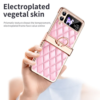 For Samsung Galaxy Z Flip4 Grid Leather Pattern Electroplating Frame Folding Phone Case(Pink) - Galaxy Z Flip4 5G Cases by buy2fix | Online Shopping UK | buy2fix