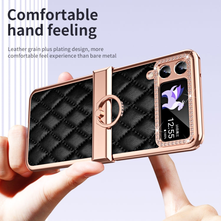 For Samsung Galaxy Z Flip4 Grid Leather Pattern Electroplating Frame Folding Phone Case(Black) - Galaxy Z Flip4 5G Cases by buy2fix | Online Shopping UK | buy2fix