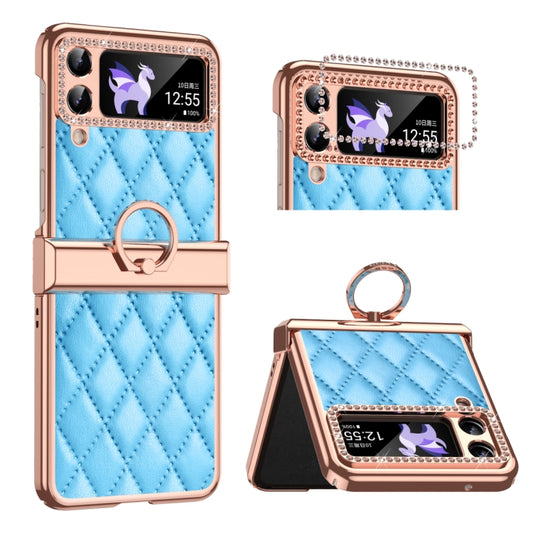 For Samsung Galaxy Z Flip4 Grid Leather Pattern Electroplating Frame Folding Phone Case(Blue) - Galaxy Z Flip4 5G Cases by buy2fix | Online Shopping UK | buy2fix