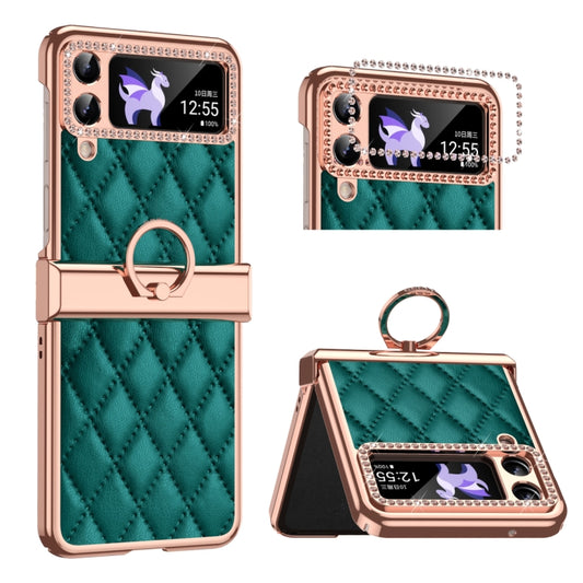For Samsung Galaxy Z Flip4 Grid Leather Pattern Electroplating Frame Folding Phone Case(Green) - Galaxy Z Flip4 5G Cases by buy2fix | Online Shopping UK | buy2fix