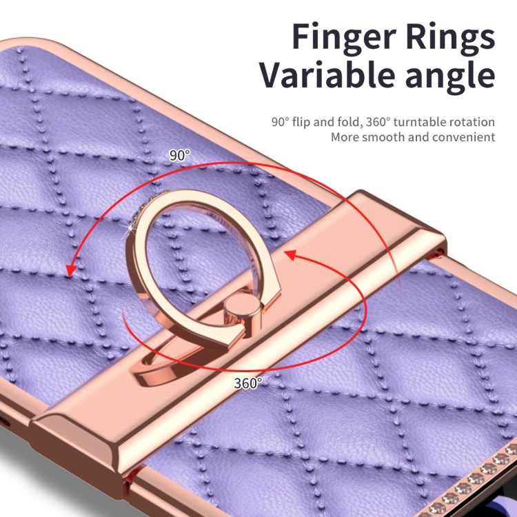 For Samsung Galaxy Z Flip4 Grid Leather Pattern Electroplating Frame Folding Phone Case(Purple) - Galaxy Z Flip4 5G Cases by buy2fix | Online Shopping UK | buy2fix