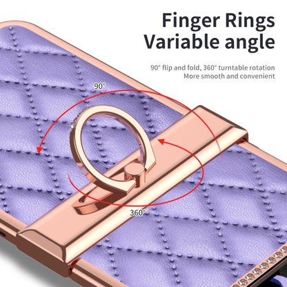 For Samsung Galaxy Z Flip4 Grid Leather Pattern Electroplating Frame Folding Phone Case(Purple) - Galaxy Z Flip4 5G Cases by buy2fix | Online Shopping UK | buy2fix