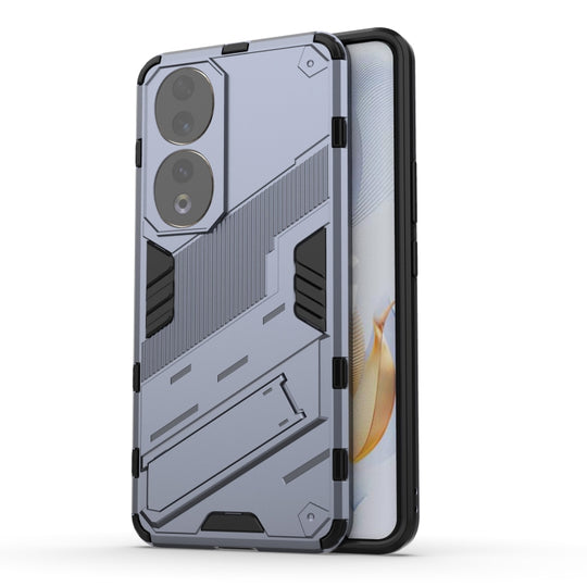 For Honor 90 Punk Armor PC + TPU Phone Case with Holder(Grey)
