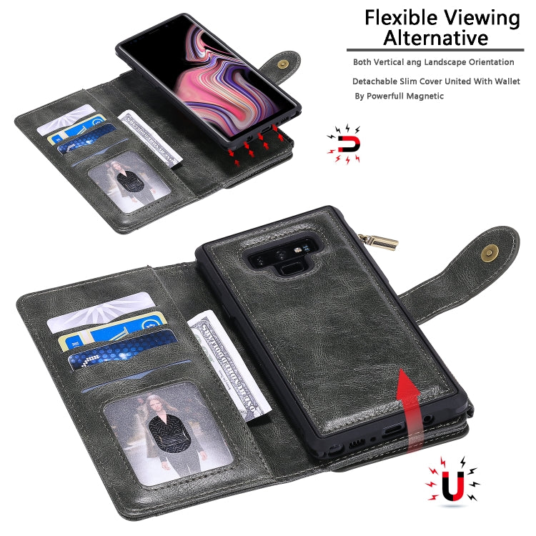 For Galaxy Note 9 Multifunctional Retro Detachable Magnetic Horizontal Flip Leather Case with Card Slots & Holder & Wallet & Photo Frame(Dark Green) - Galaxy Phone Cases by buy2fix | Online Shopping UK | buy2fix