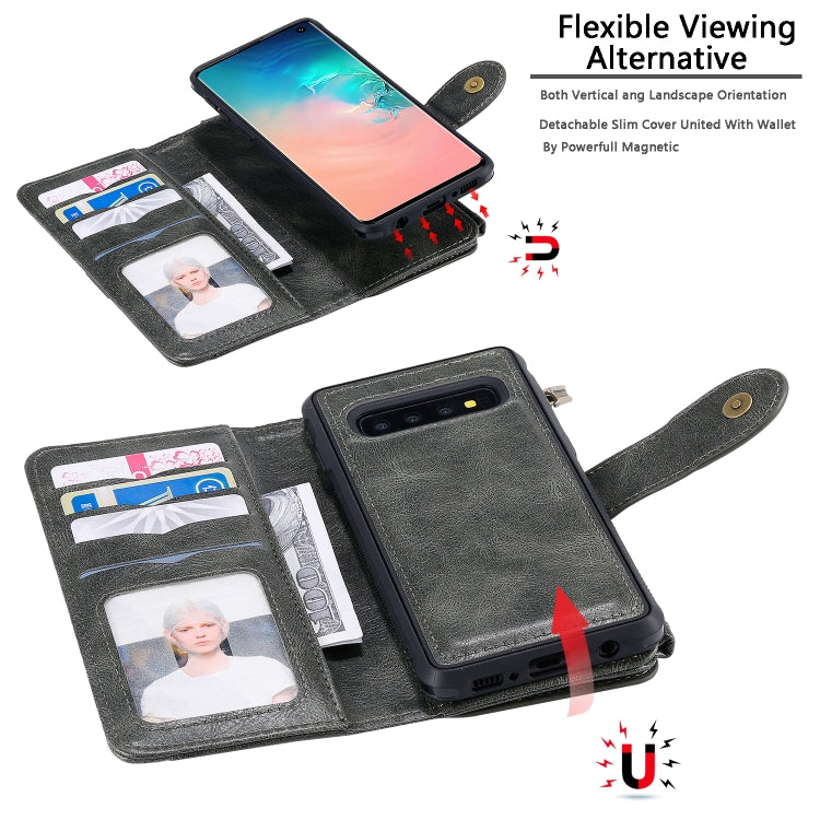 For Galaxy S10 Multifunctional Retro Detachable Magnetic Horizontal Flip Leather Case with Card Slots & Holder & Wallet & Photo Frame(Dark Green) - Galaxy Phone Cases by buy2fix | Online Shopping UK | buy2fix