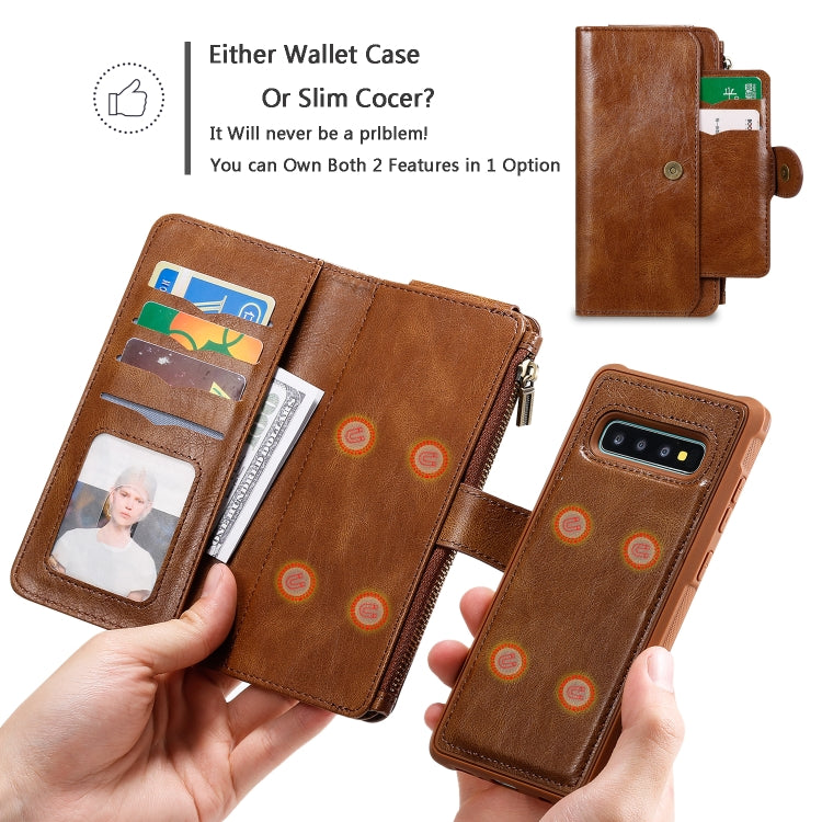 For Galaxy S10+ Multifunctional Retro Detachable Magnetic Horizontal Flip Leather Case with Card Slots & Holder & Wallet & Photo Frame(Brown) - Galaxy Phone Cases by buy2fix | Online Shopping UK | buy2fix