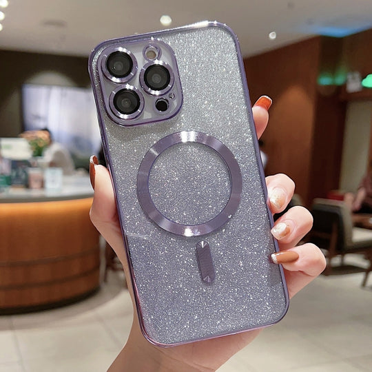 For iPhone 11 Electroplating Magsafe Gradient Glitter Powder Phone Case(Light Purple)