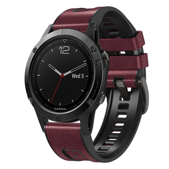 For Garmin Fenix 7 Quick Release Silicone Leather Watch Band(Wine Red)
