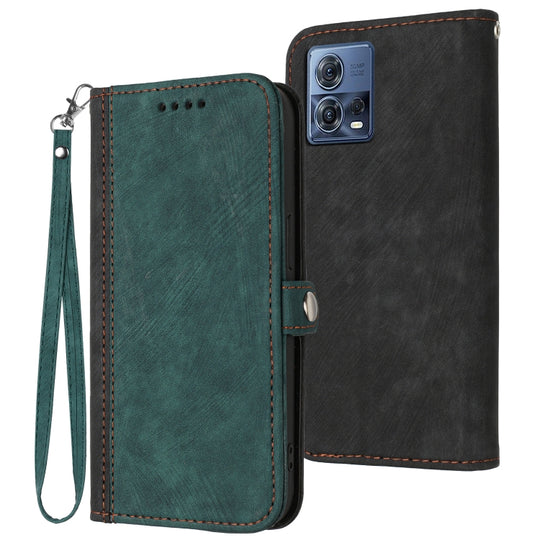 For Motorola Moto S30 Pro / Edge 30 Fusion Side Buckle Double Fold Hand Strap Leather Phone Case(Dark Green)