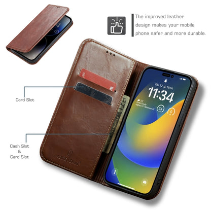 For iPhone 14 Pro FIERRE SHANN Vintage Bark Texture Wallet Leather Phone Case(Brown) - iPhone 14 Pro Cases by FIERRE SHANN | Online Shopping UK | buy2fix