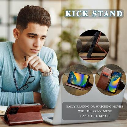 For iPhone 14 FIERRE SHANN Vintage Bark Texture Wallet Leather Phone Case(Brown) - iPhone 14 Cases by FIERRE SHANN | Online Shopping UK | buy2fix