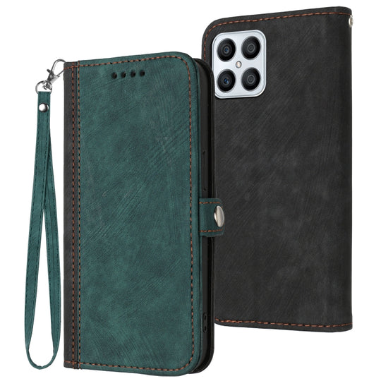 For Honor X8 Side Buckle Double Fold Hand Strap Leather Phone Case(Dark Green)