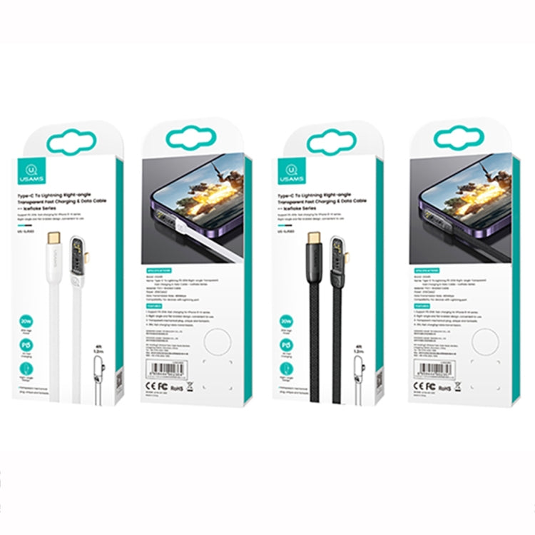 USAMS US-SJ583 PD 20W Iceflake Series Type-C to 8 Pin Right Angle Transparent Fast Charge Data Cable, Cable Length:1.2m(White) - 2 in 1 Cable by USAMS | Online Shopping UK | buy2fix