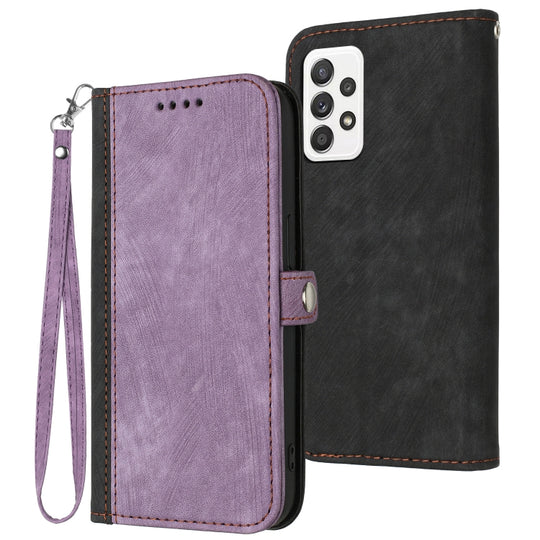 For Samsung Galaxy A23 4G Side Buckle Double Fold Hand Strap Leather Phone Case(Purple)