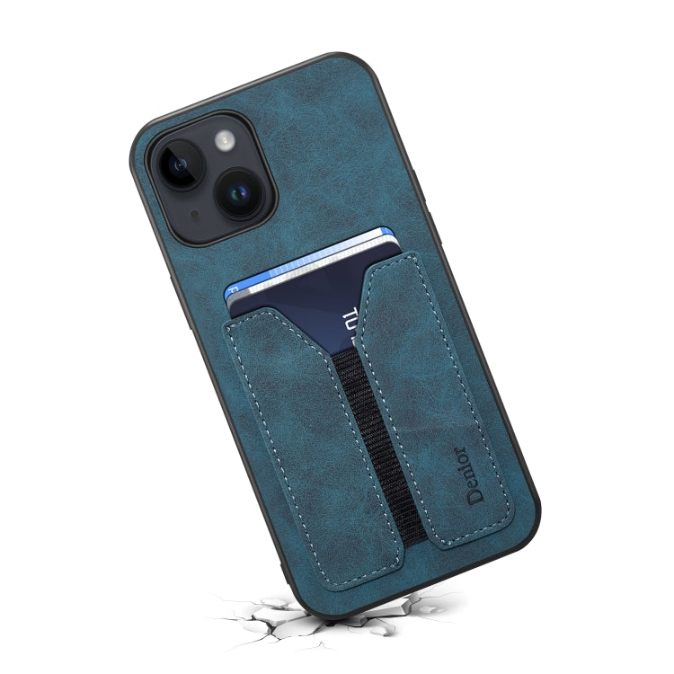 For iPhone 14 Denior DV Elastic Card PU Back Cover Phone Case(Blue) - iPhone 14 Cases by Denior | Online Shopping UK | buy2fix