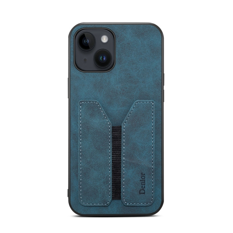 For iPhone 14 Plus Denior DV Elastic Card PU Back Cover Phone Case(Blue) - iPhone 14 Plus Cases by Denior | Online Shopping UK | buy2fix