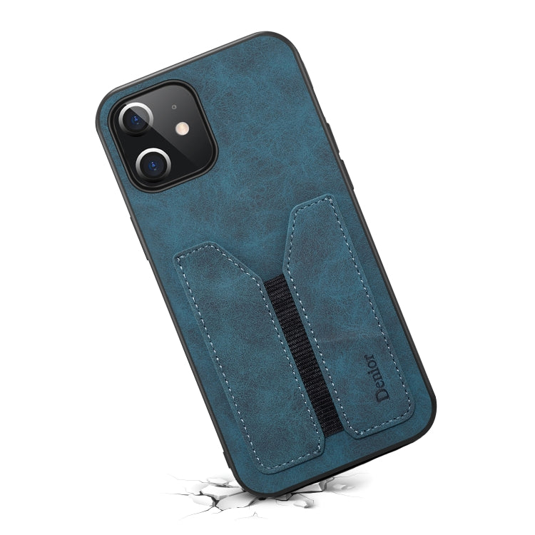 For iPhone 12 mini Denior DV Elastic Card PU Back Cover Phone Case(Blue) - iPhone 12 mini Cases by Denior | Online Shopping UK | buy2fix