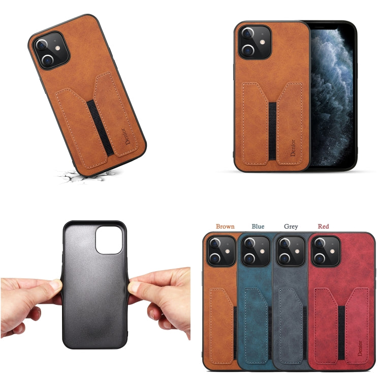 For iPhone 12 mini Denior DV Elastic Card PU Back Cover Phone Case(Blue) - iPhone 12 mini Cases by Denior | Online Shopping UK | buy2fix